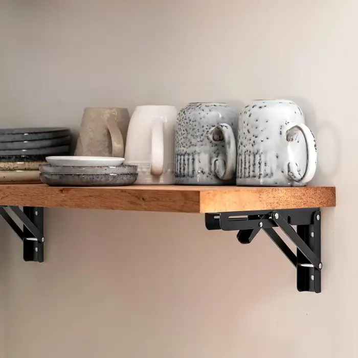 40cm Siyah 1-Takım - Mandallı Katlanabilir Masa Konsolu - Açılır Kapanır Duvara Monte Katlanır L Raf Masa Ayağı