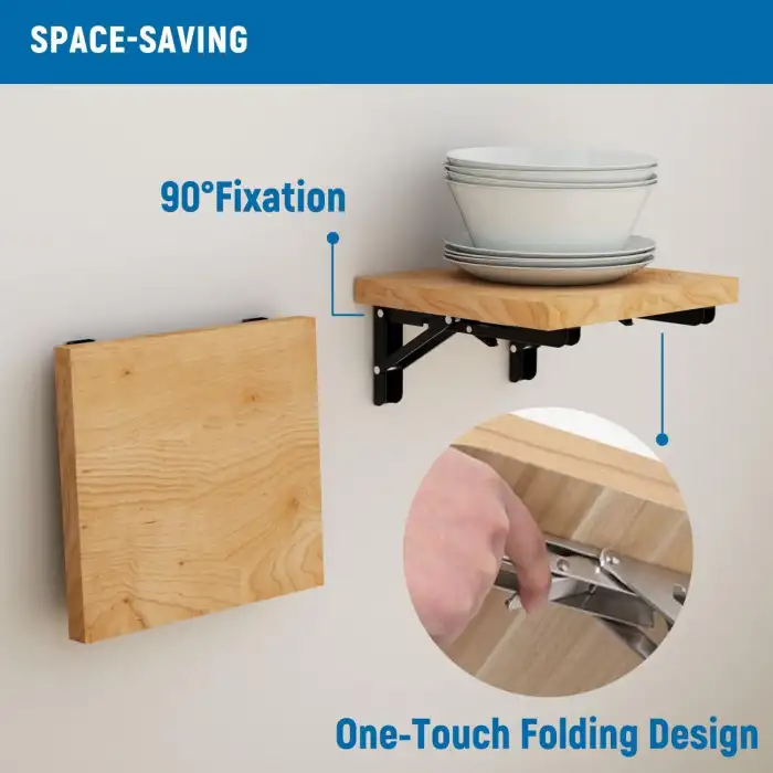 40cm Siyah 1-Takım - Mandallı Katlanabilir Masa Konsolu - Açılır Kapanır Duvara Monte Katlanır L Raf Masa Ayağı