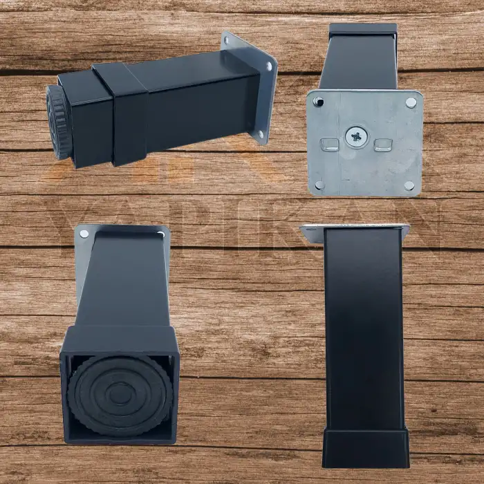 Dekoratif Mat Siyah Mobilya Ayağı 20 cm - 40x40 Alüminyum Düz Kare Ayak - Ayarlı Baza Koltuk Çekyat Kanepe Ayağı