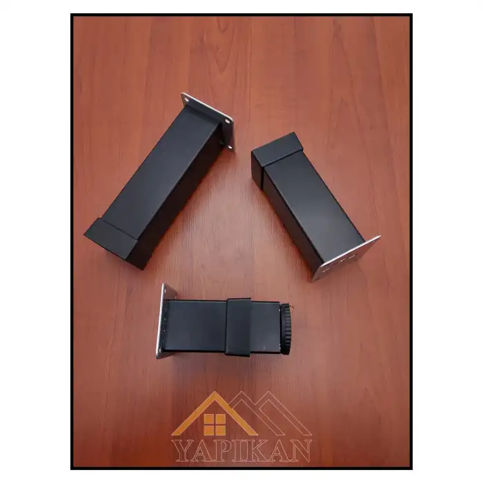Dekoratif Mat Siyah Mobilya Ayağı 20 cm - 40x40 Alüminyum Düz Kare Ayak - Ayarlı Baza Koltuk Çekyat Kanepe Ayağı