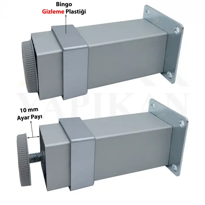 40x40 Alüminyum Düz Kare Ayak 20 cm - Dekoratif Mobilya Ayağı - Ayarlı Baza Koltuk Çekyat Kanepe Ayak