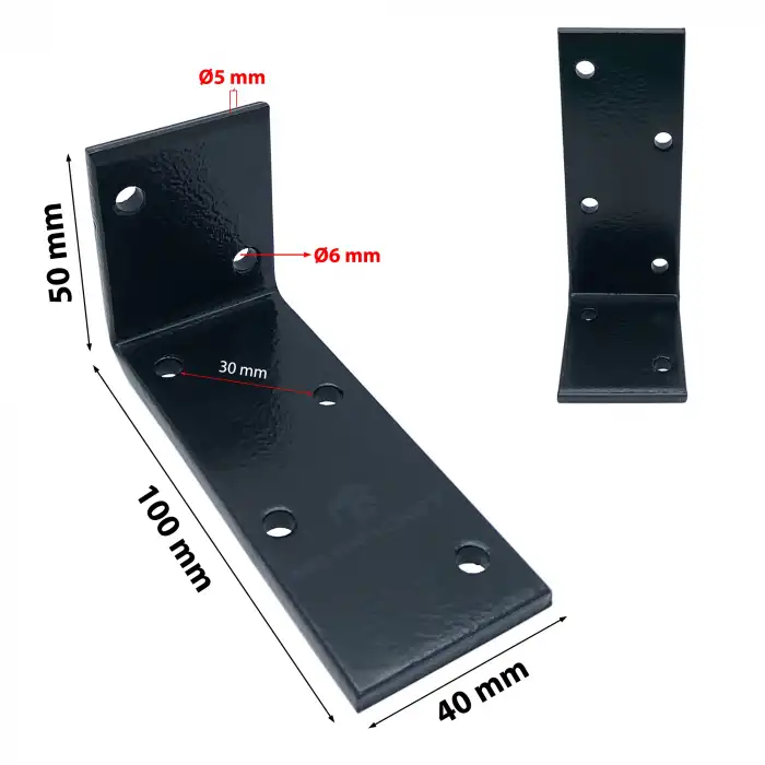 5x10cm - 2 ad. Ağır Yük Köşebent Çelik Siyah - Metal Raf Altı Ayak Tutucu L Demir Destek Aparatı