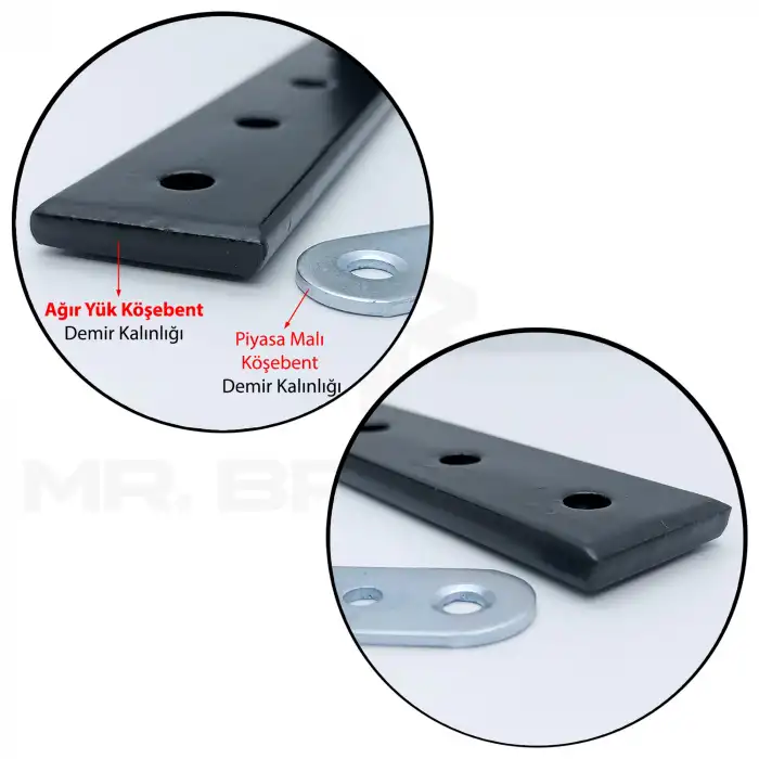 5x10cm - 2 ad. Ağır Yük Köşebent Çelik Siyah - Metal Raf Altı Ayak Tutucu L Demir Destek Aparatı