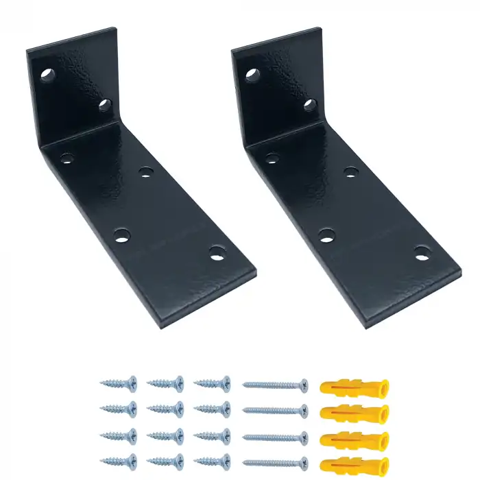 5x10cm - 2 ad. Ağır Yük Köşebent Çelik Siyah - Metal Raf Altı Ayak Tutucu L Demir Destek Aparatı