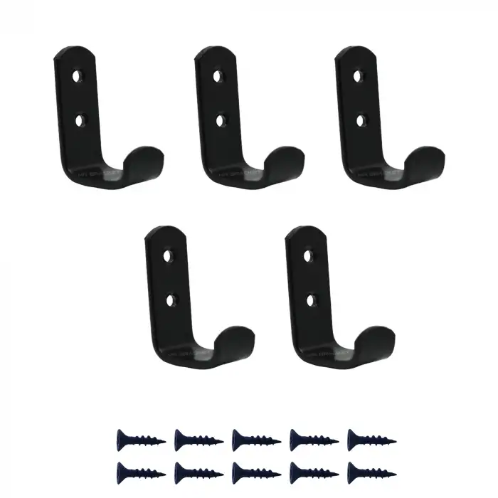 5 ad. Çelik Portmanto Askısı 30mm Siyah - Vestiyer Duvar Elbise Askılığı Okul Çanta Mobilya Askısı