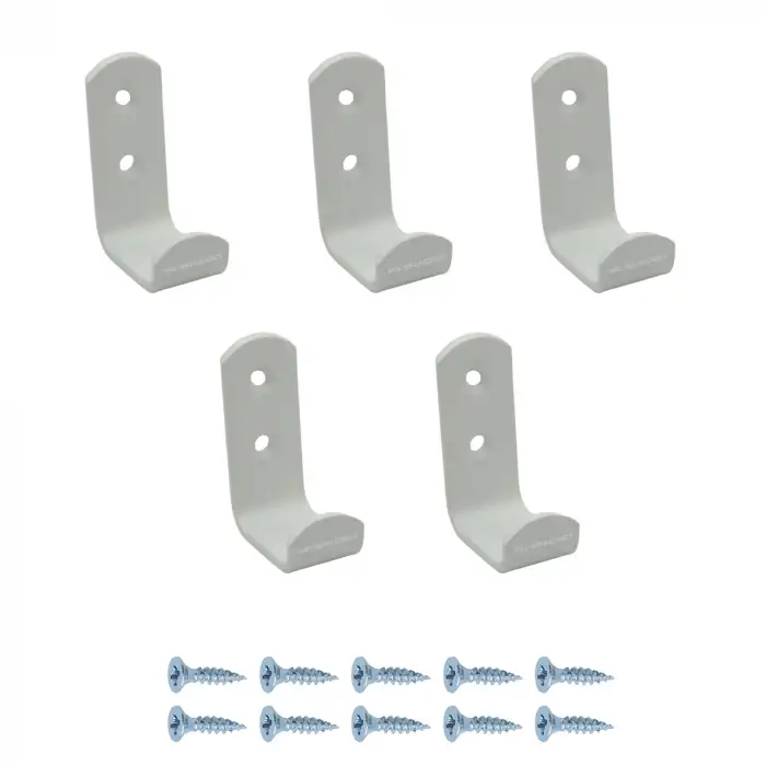 5 ad. Çelik Portmanto Askısı 30mm Beyaz - Vestiyer Duvar Elbise Askılığı Okul Çanta Mobilya Askısı