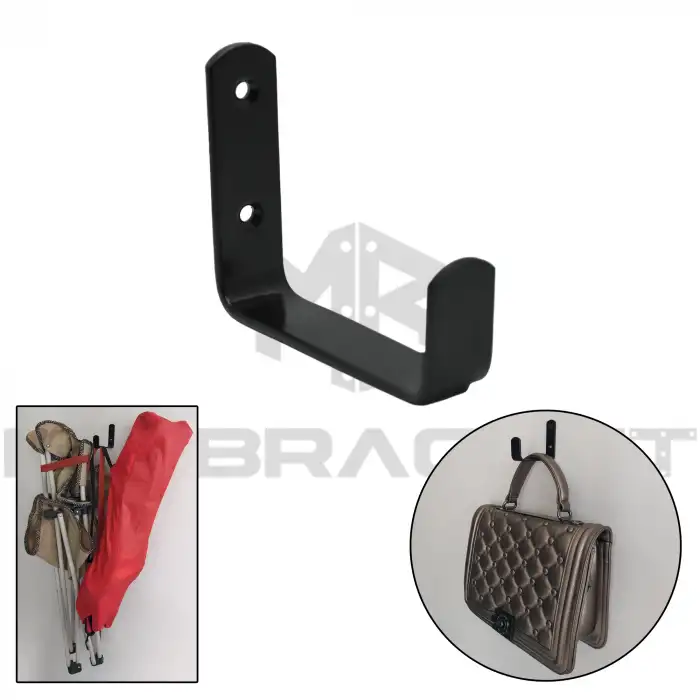 5 ad. Texture Mat Siyah Çelik Uzun Duvar Askılığı 80mm - Portmanto Vestiyer Askısı Eşya Asma Aparatı