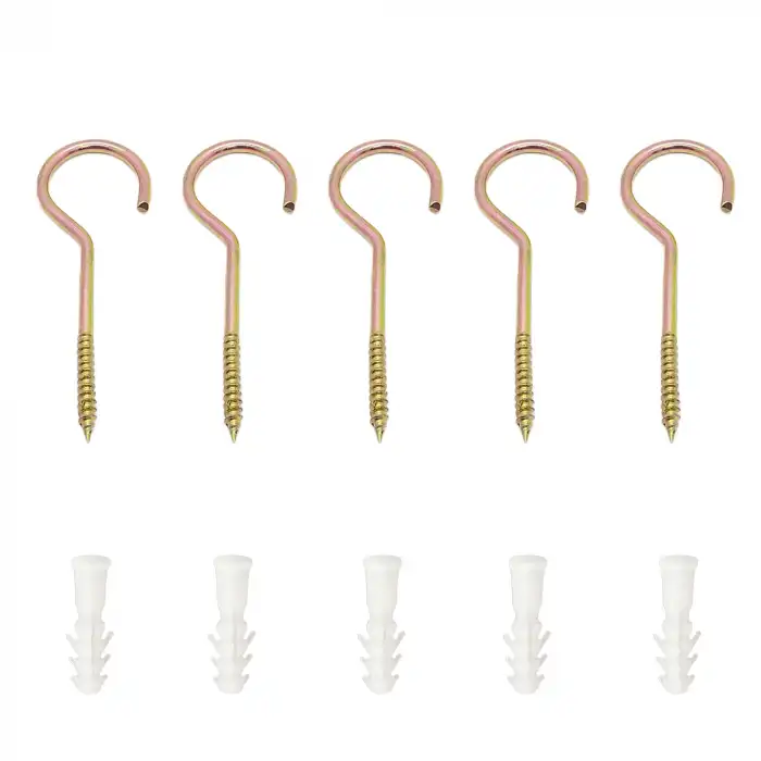 5 ad. Asma Tavan Piton Kancası 19x130 - Tavana Duy Avize Asma Kancası Demir - Duvara İp Askı Aparatı