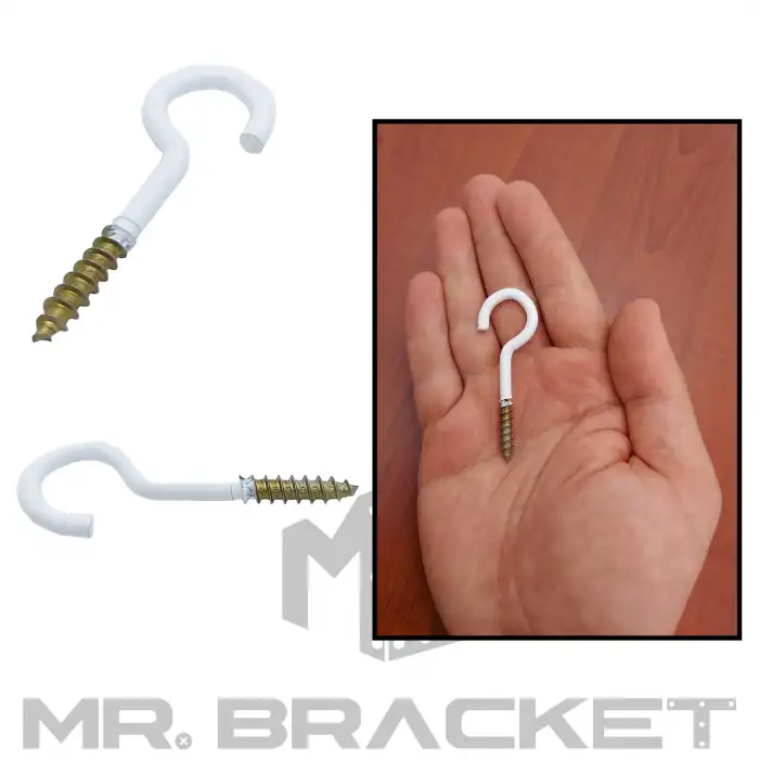 5 ad. Beyaz Açık Piton Kanca 21x100 - Tavana Avize Asma Kancası Demir - Duvara Halat Askı Aparatı