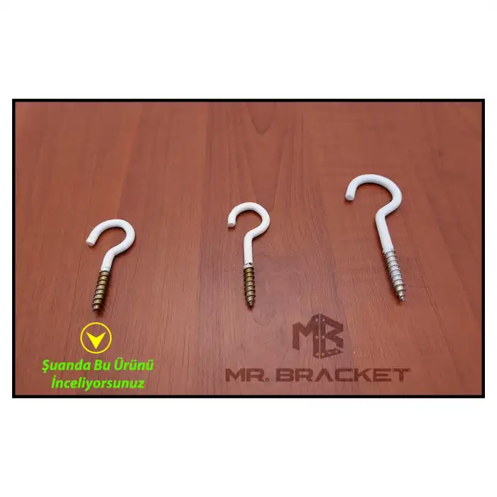 5 ad. Beyaz Açık Piton Kanca 21x80 - Tavana Avize Asma Kancası Demir - Duvara Halat Askı Aparatı