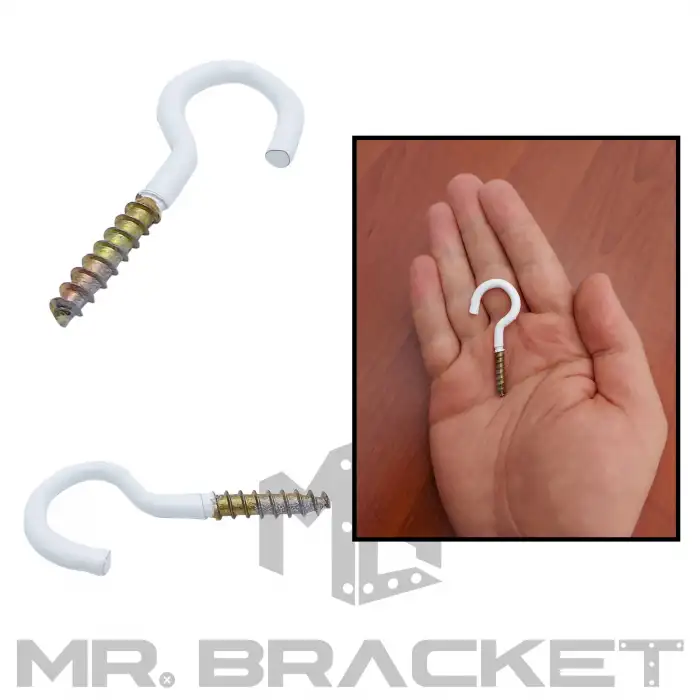 5 ad. Beyaz Açık Piton Kanca 21x80 - Tavana Avize Asma Kancası Demir - Duvara Halat Askı Aparatı