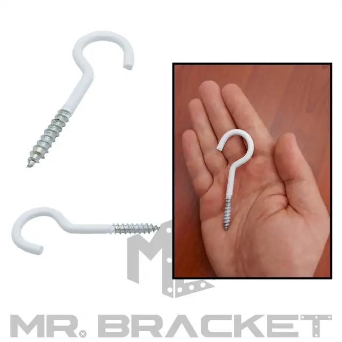 5 ad. Beyaz Açık Piton Kanca 22x130 - Tavana Avize Asma Kancası Demir - Duvara Halat Askı Aparatı