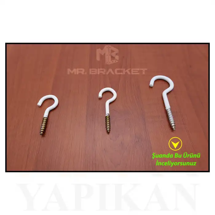 5 ad. Beyaz Açık Piton Kanca 22x130 - Tavana Avize Asma Kancası Demir - Duvara Halat Askı Aparatı