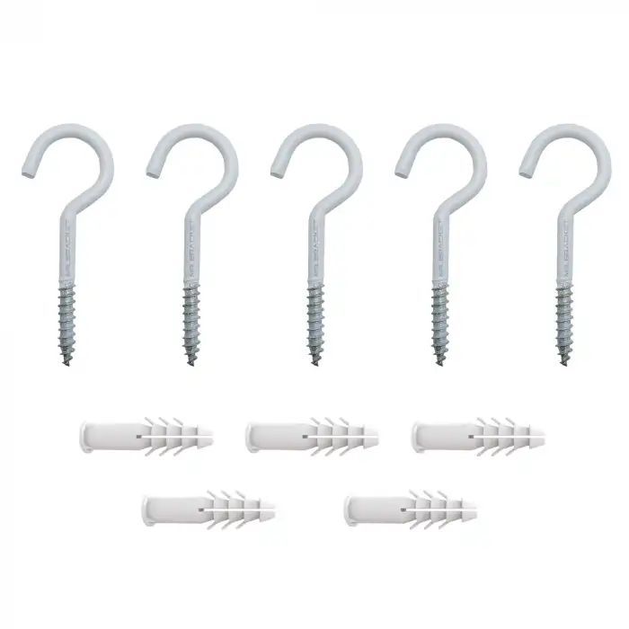 5 ad. Beyaz Açık Piton Kanca 22x130 - Tavana Avize Asma Kancası Demir - Duvara Halat Askı Aparatı