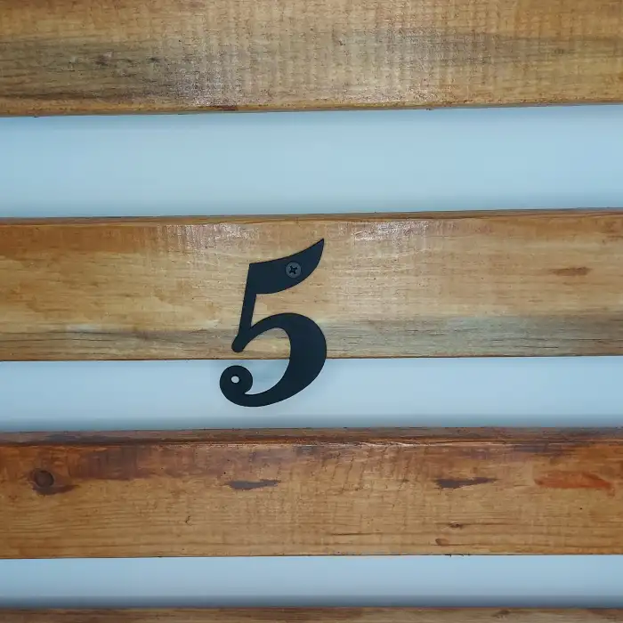 5 Numara - Dekoratif Texture Mat Siyah Ferforje Demir Kapı Numarası 5 No - Bina Kapısı, Ahşap Panjur Kapı, Daire Kapısı, Bahçe Kapısı Metal Vidalı Kapı Numarası