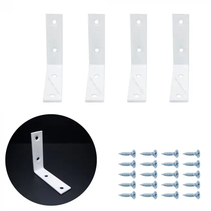 5.5 x 5.5 cm - 4 ad. Beyaz L Demir Gönye Köşebent - Mobilya Dolap Köşe Birleştirme Bağlantı Aparatı