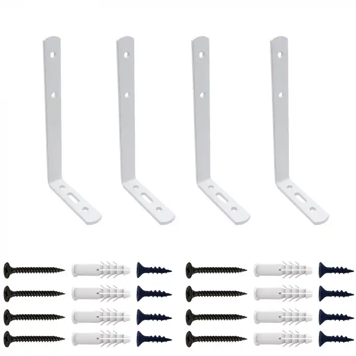 6x11.5 cm - 4 ad. Beyaz Modern Çelik Raf Altı Ayak - Metal Raf Tutucu L Demir Duvar Destek Aparatı