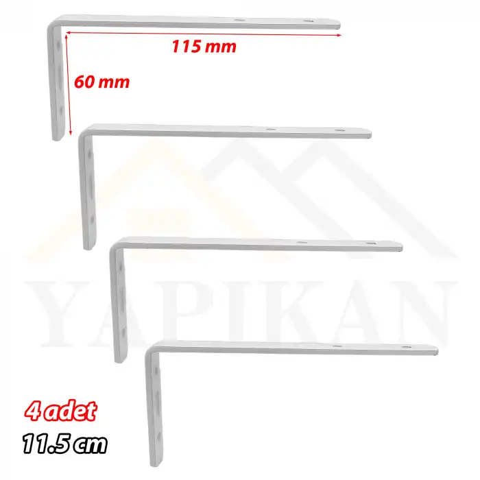 6x11.5 cm - 4 ad. Beyaz Modern Çelik Raf Altı Ayak - Metal Raf Tutucu L Demir Duvar Destek Aparatı
