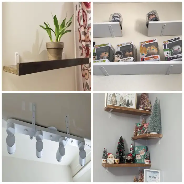 6x14 cm - 4 ad. Beyaz Modern Çelik Raf Altı Ayak - Metal Raf Tutucu L Demir Duvar Montaj Aparatı