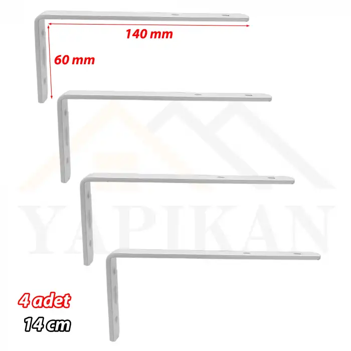 6x14 cm - 4 ad. Beyaz Modern Çelik Raf Altı Ayak - Metal Raf Tutucu L Demir Duvar Montaj Aparatı