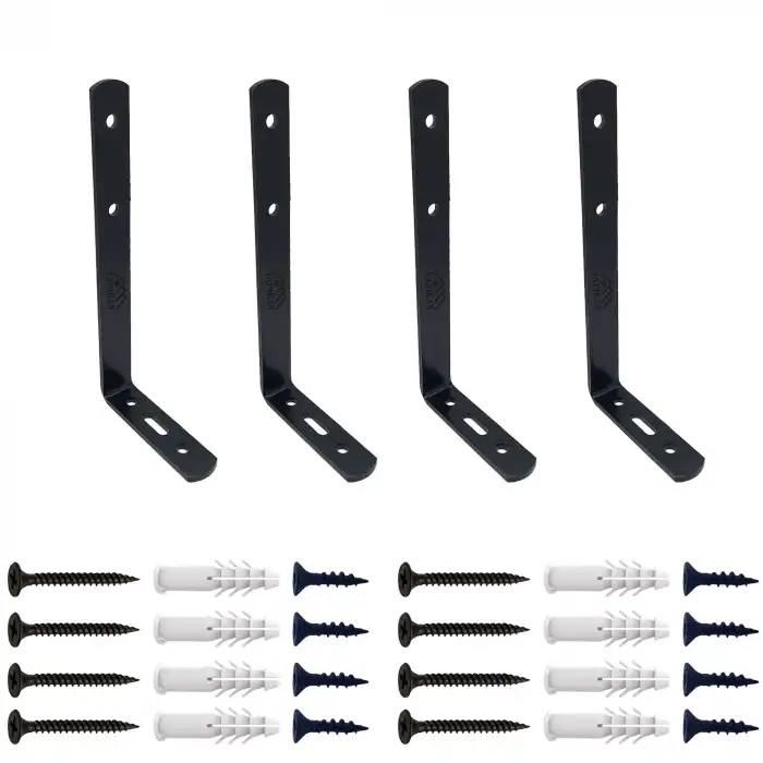 6 x 9 cm - 4 ad. Siyah Modern Çelik Raf Altı Ayak - Metal Raf Tutucu L Demir Duvar Destek Aparatı