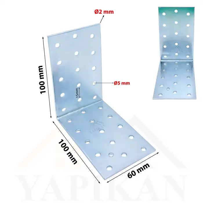 60x100x100mm - Geniş L Demir Gönye Köşebent - Mobilya Dolap Raf Masa Köşe Bağlantı Aparatı - (Kod_653)