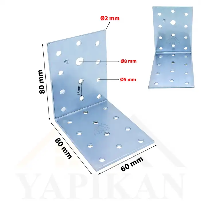 60x80x80mm - Geniş L Demir Gönye Köşebent - Mobilya Dolap Raf Masa Köşe Bağlantı Aparatı - (Kod_652)