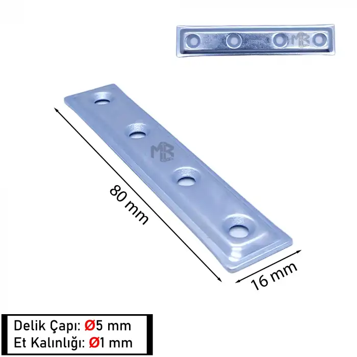Mr. Bracket 25 ad. Düz Gönye Bağlantı Demiri 16x80mm - Mobilya Dolap Raf Köşe Birleştirme Aparatı