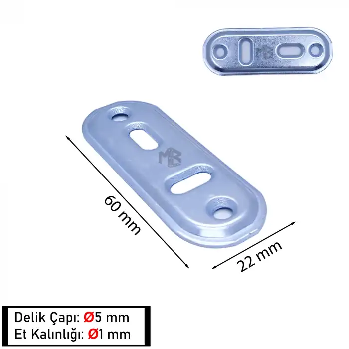 Mr. Bracket 25 ad. Düz Gönye Bağlantı Demiri 22x60mm - Mobilya Dolap Raf Köşe Birleştirme Aparatı