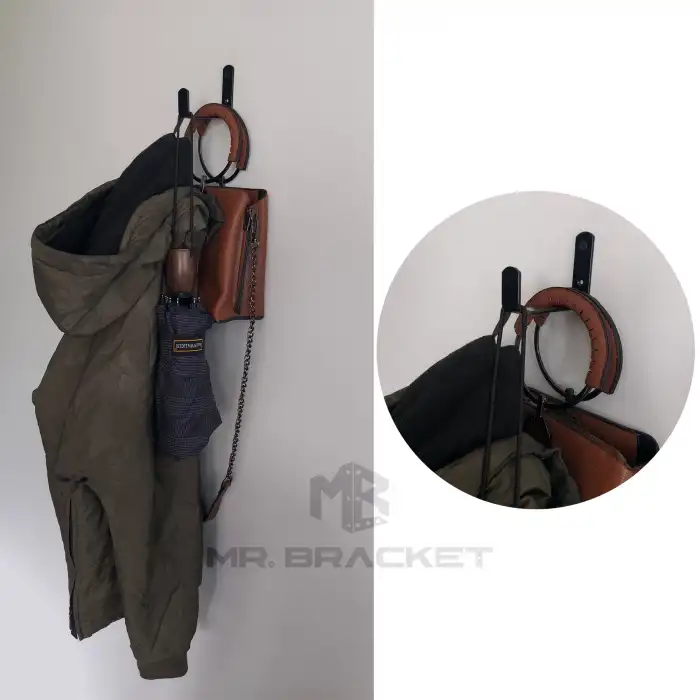 5 ad. Siyah Çelik Geniş Duvara Monte Askı 80mm - Portmanto Vestiyer Askısı Eşya Kancası Asma Aparatı