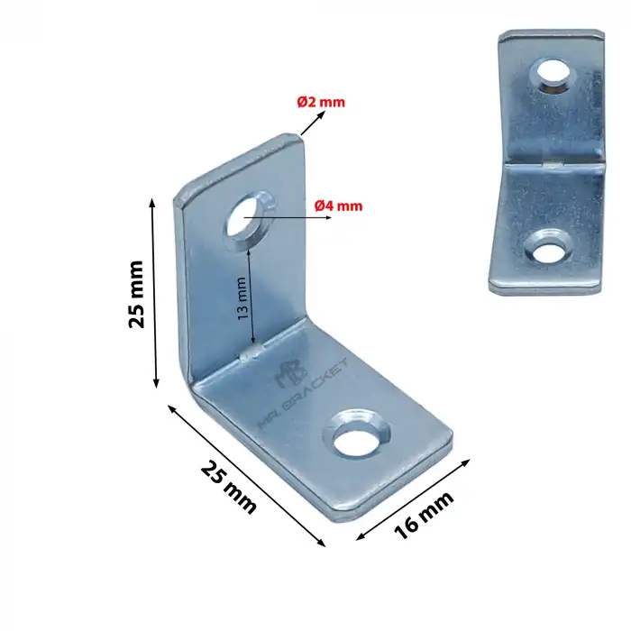 Toptan 500 ad. - 16x25x25mm L Demir Gönye Köşebent - Mobilya Dolap Köşe Birleştirme Bağlantı Aparatı