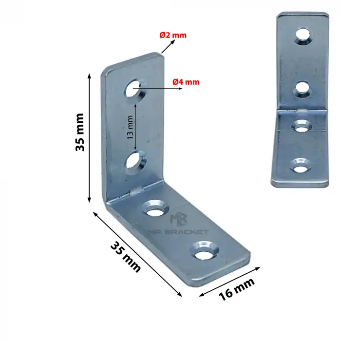 Toptan 300 ad. - 16x35x35mm L Demir Gönye Köşebent - Mobilya Dolap Köşe Birleştirme Bağlantı Aparatı