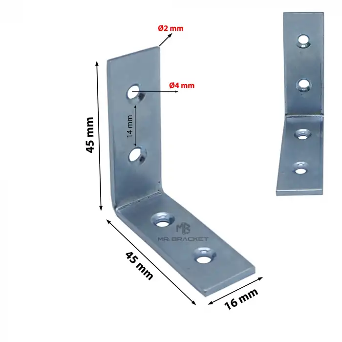 Toptan 200 ad. - 16x45x45mm L Demir Gönye Köşebent - Mobilya Dolap Köşe Birleştirme Bağlantı Aparatı