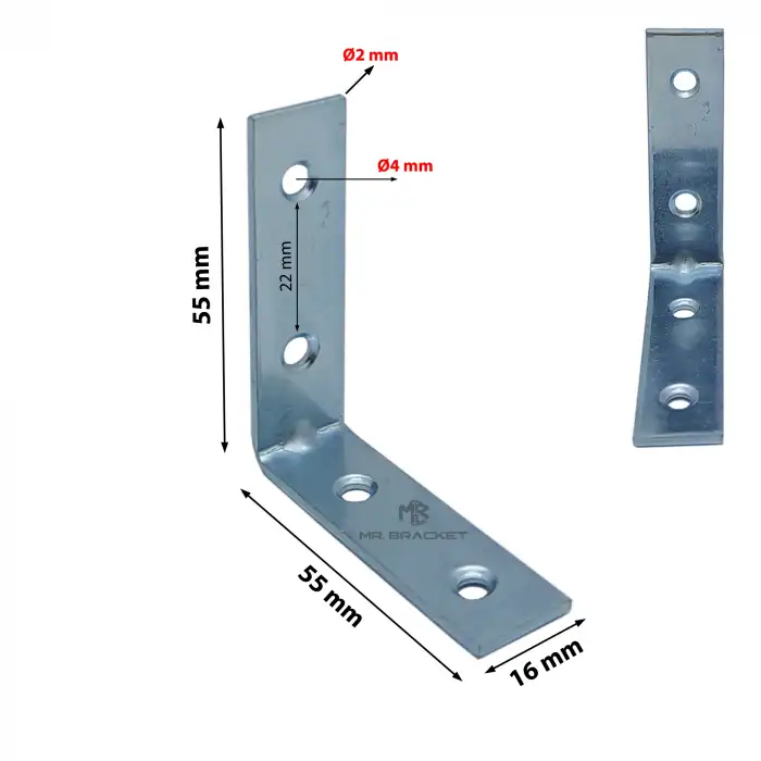 Toptan 150 ad. - 16x55x55mm L Demir Gönye Köşebent - Mobilya Dolap Köşe Birleştirme Bağlantı Aparatı