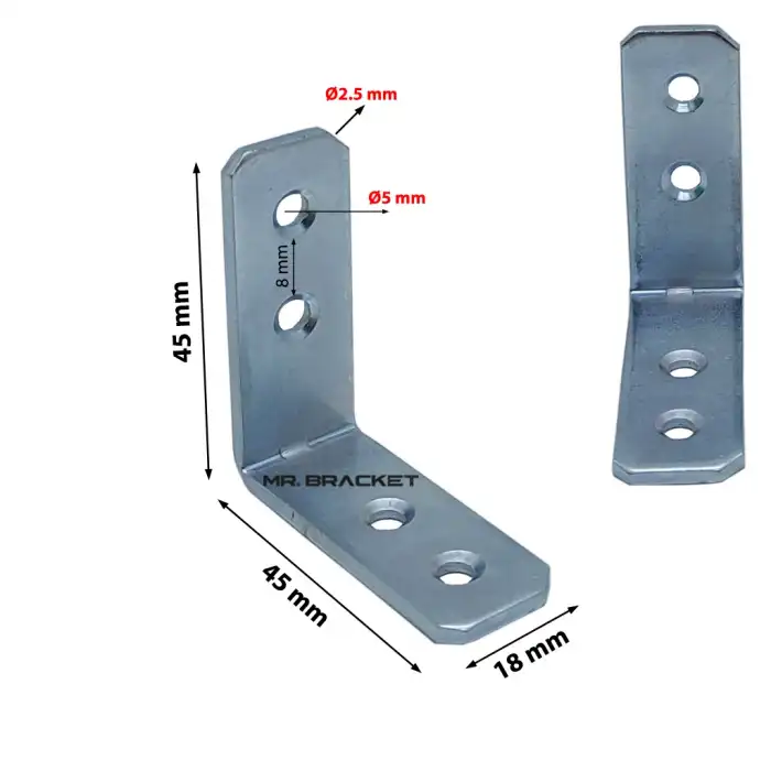 Toptan 150 ad. - 18x45x45mm Orta Yük L Demir Gönye Köşebent - Köşe Birleştirme Bağlantı Aparatı