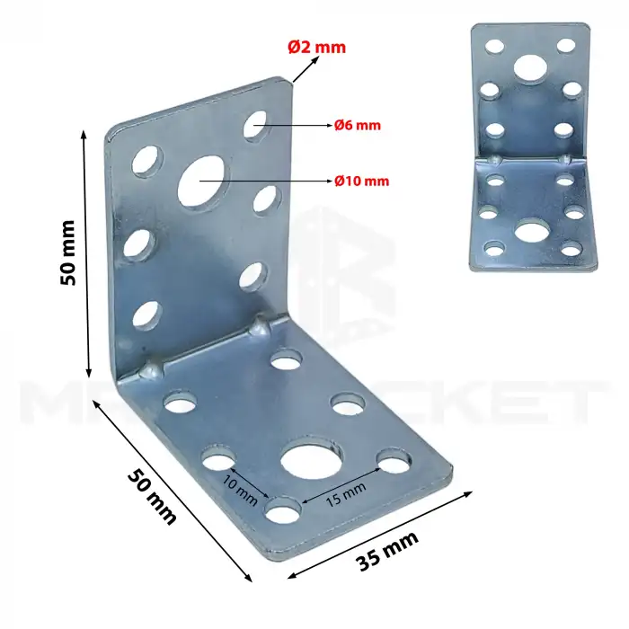 Toptan 100 ad. - 35x50x50mm L Demir Gönye Köşebent - Mobilya Dolap Köşe Birleştirme Bağlantı Aparatı