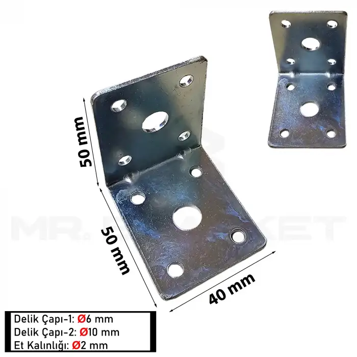 Toptan 100 ad. - 40x50x50mm L Demir Gönye Köşebent - Mobilya Dolap Köşe Birleştirme Bağlantı Aparatı