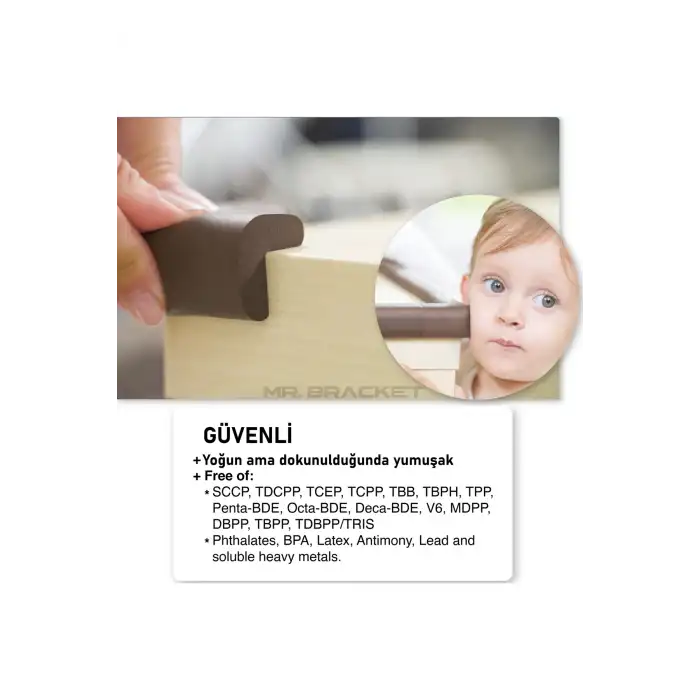 4 ad. Hazır Yapışkanlı Gri Kalın Kauçuk Yumuşak Bebek Köşe Koruyucu Sünger Bant Masa Kenar Koruma