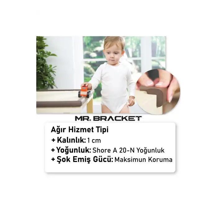 4 ad. Hazır Yapışkanlı Kahve Kalın Kauçuk Yumuşak Bebek Köşe Koruyucu Yastık Yatak Baza Kenar Koruma
