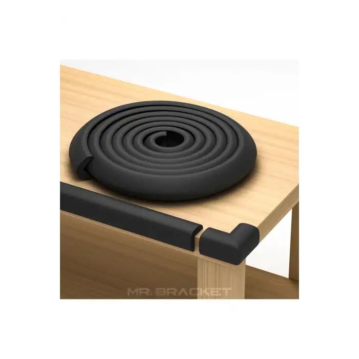 2 metre Hazır Yapışkanlı Siyah Kauçuk Bebek Kenar Koruyucu Kalın Form - Sehpa Masa Köşe Çocuk Koruma