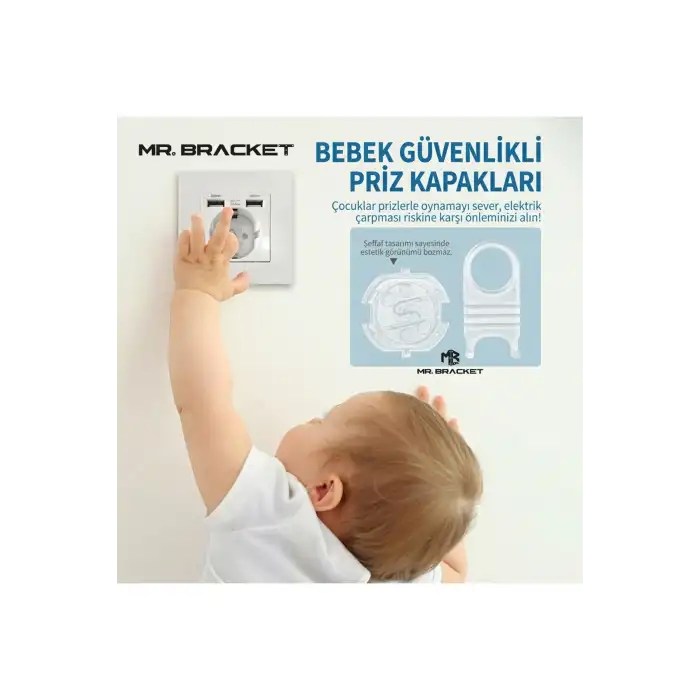 10 Kapak + 2 Anahtar Otomatik Priz Koruyucu Çocuk Kilidi Seti Şeffaf - 3m Yapışkanlı Priz Kapatıcı
