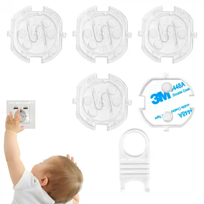 5 Kapak + 1 Anahtar Otomatik Kapanır Bebek Priz Koruyucu Şeffaf - Priz Koruma Emniyet Aparatı Kapağı