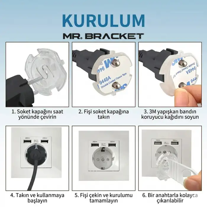 5 Kapak + 1 Anahtar Otomatik Kapanır Bebek Priz Koruyucu Şeffaf - Priz Koruma Emniyet Aparatı Kapağı