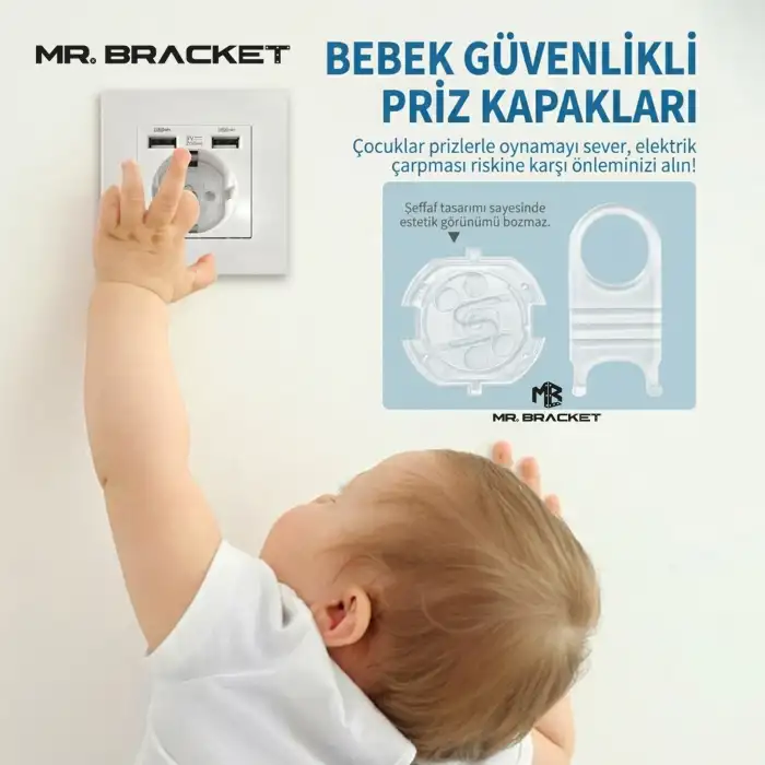 5 Kapak + 1 Anahtar Otomatik Kapanır Bebek Priz Koruyucu Şeffaf - Priz Koruma Emniyet Aparatı Kapağı