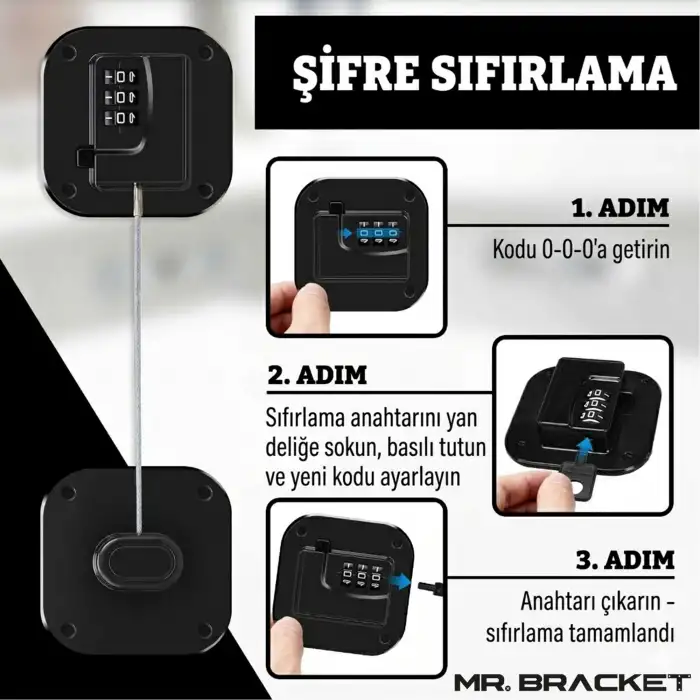 Şifreli Çelik Halatlı Yapışkanlı Çocuk Güvenlik Kilidi Siyah Pencere Cam Dolap Buzdolabı Kapak Kilit