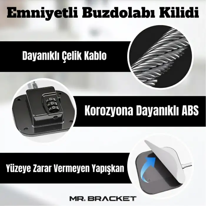 Şifreli Çelik Halatlı Yapışkanlı Çocuk Güvenlik Kilidi Siyah Pencere Cam Dolap Buzdolabı Kapak Kilit
