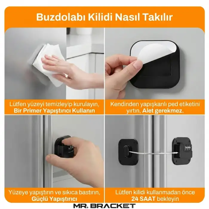 Şifreli Çelik Halatlı Yapışkanlı Çocuk Güvenlik Kilidi Siyah Pencere Cam Dolap Buzdolabı Kapak Kilit