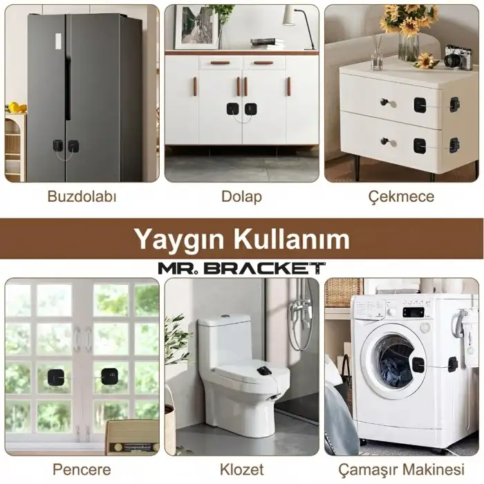 Şifreli Çelik Halatlı Yapışkanlı Çocuk Güvenlik Kilidi Siyah Pencere Cam Dolap Buzdolabı Kapak Kilit