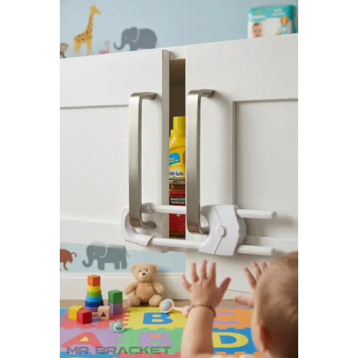 2li Ayarlı Sürgülü Model Çocuk Güvenlik Kilidi - Kulplu Çift Kapaklı Dolap Çekmece Deprem Kilit