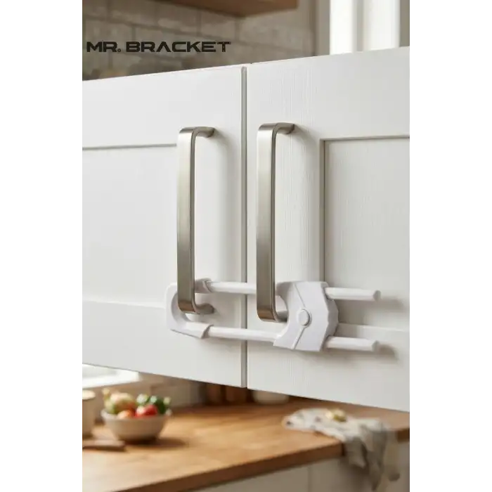 2li Ayarlı Sürgülü Model Çocuk Güvenlik Kilidi - Kulplu Çift Kapaklı Dolap Çekmece Deprem Kilit